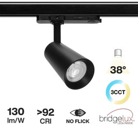 Faro LED 30W Trifase Nero CRI92 CCT Bianco Variabile 38° Bridgelux LED Colore Bianco Variabile CCT