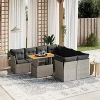 Set Divano da Giardino 9 pz con Cuscini Grigio in Polyrattan 3270724