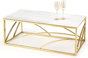 Tavolino da caffè rettangolare Universe 3 effetto marmo bianco/oro - L120 cm