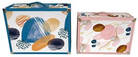 Set di Scatole Decorative DKD Home Decor Abstract Legno Poliestere (43 x 19 x 34 cm) (2 pezzi)