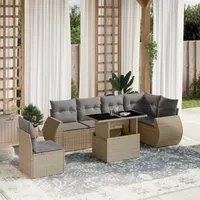 Set Divani da Giardino 7 pz con Cuscini Beige in Polyrattan 3268569