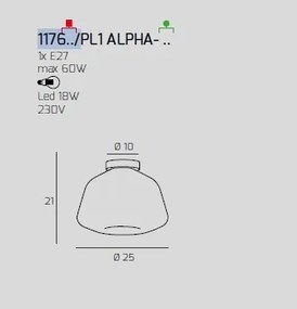 Plafoniera ottone sat. vetro alpha trasparente 1176os-pl1 alpha-tr