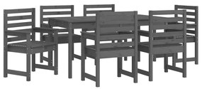 Set da pranzo per giardino 7pz grigio in legno massello di pino