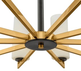 Lampadario Contermporaneo Fortano 10 Luci Metallo Ottone Diffusori Vetro Bianchi