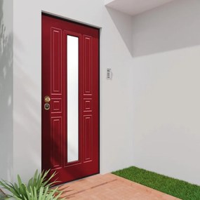 Porta blindata YALE Mirror con vetro L 80 x H 210 cm in MDF rosso/noce, apertura spingere a destra, falso telaio incluso