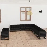 Set Divani da Giardino 11 pz con Cuscini Massello di Pino Nero 3076988