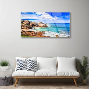 Quadro su vetro acrilico Spiaggia Rocce Paesaggio Del Mare 100x50 cm