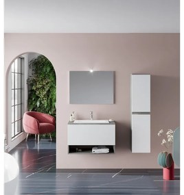 Colonna per mobile bagno Eva 2 ante P 33.5 x L 31.5 x H 138 cm bianco e rovere grigio