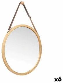 Specchio da parete Naturale Pelle Bambù Rotondo 38 x 35 x 1,5 cm (6 Unità)