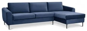 Divano moderno con chaise longue e gambe in metallo, Blu