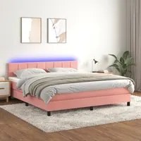 Letto a Molle con Materasso e LED Rosa 180x200 cm in Velluto cod mxl 67597