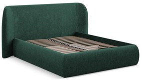 Letto matrimoniale imbottito verde scuro con contenitore con griglia 140x200 cm Hauke - Makamii