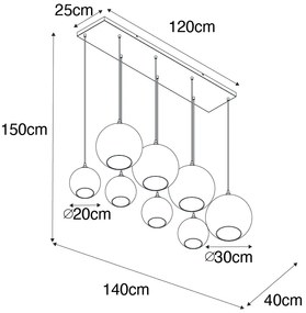 Lampada a sospensione in ottone con vetro blu e verde a 8 luci - Sandra