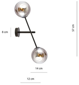 Applique 2 Luci Linear In Acciao Nero Con Bracci Regolabili E Vetro Fumè