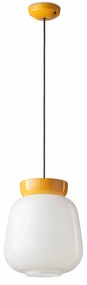 Sospensione Vintage Piccola Decò Corcovado Ceramica-Vetro Bianco-Giallo E27