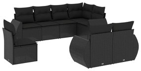 Set divani da giardino con cuscini 8 pz nero in polyrattan