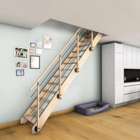 Scala dritta Nostra BURGER, con corrimano, struttura in legno faggio naturale