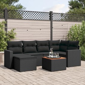 Set divani da giardino con cuscini 7pz nero polyrattan