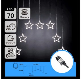 Aigostar - LED Catena luminosa natalizia da esterno 70xLED/230V 1,2x1m IP44 bianco freddo a stelle