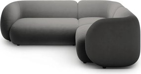 Divano angolare grigio scuro (con penisola a destra/a L) con rivestimento in velluto Kate – Micadoni