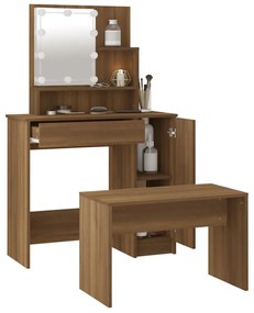 Set tavolo da toeletta con led rovere marrone legno multistrato