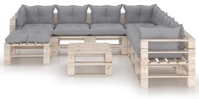 Set divani da giardino pallet 9 pz con cuscini in legno di pino