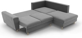 Divano angolare grigio chiaro allungabile e con contenitore (con penisola a destra/a L) con rivestimento in velluto Kyoto – Cosmopolitan Design