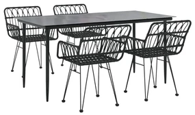 Set da pranzo da giardino 5 pz nero in polyrattan