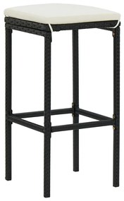 Set bar da giardino 5 pz con cuscini in polyrattan nero