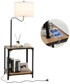 Costway Lampada da lettura con porta USB struttura in metallo e MDF, Lampada da terra ruotabile di 360° per salotto