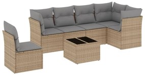 Set divani da giardino 7 pz con cuscini beige in polyrattan