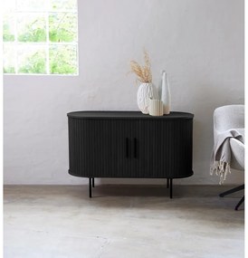 Cassettiera nera con effetto rovere con ante scorrevoli 120x76x45 cm Nola – Unique Furniture