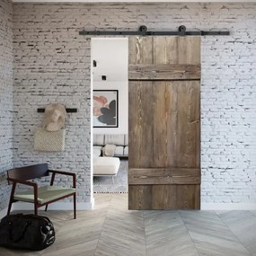 Porta scorrevole reversibile Barn Ebano in acciaio marrone, L 86 x H 212 cm, con binario Indus