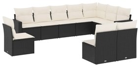 Set divani da giardino 10pz con cuscini in polyrattan nero