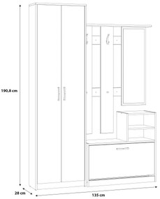 Mobile per ingresso con specchio KAVI, finitura rovere Artisan