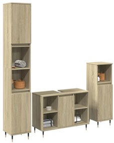 Set mobili da bagno 3 pz rovere sonoma in legno multistrato