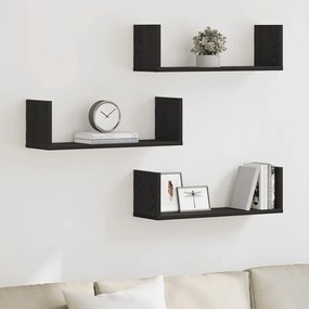 Mensole Da Parete 3pz Rovere Nero 58x18x18 Cm İn Truciolato /