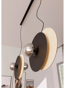 Sospensione Minimal Nordica Brigid 4 Luci In Acciaio Nero E Legno Vetro Fumè