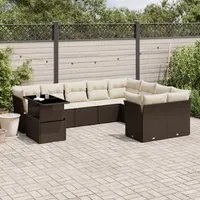 Set Divani da Giardino 10pz con Cuscini in Polyrattan Marrone 3266853