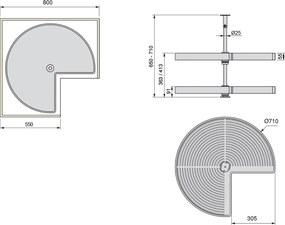 Cestello Girevole Ø71 cm per Mobile da Cucina 80 cm in Plastica e Alluminio Emuca Bianco...