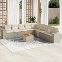 Set Divano da Giardino 10 pz con Cuscini Beige in Polyrattan 3225491