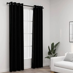 Tende Oscuranti Effetto Lino Con Occhielli 2pz 140x225cm Nere /