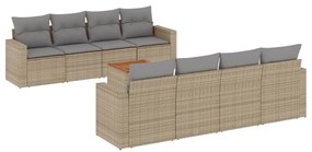 Set divano da giardino 9 pz con cuscini beige misto polyrattan