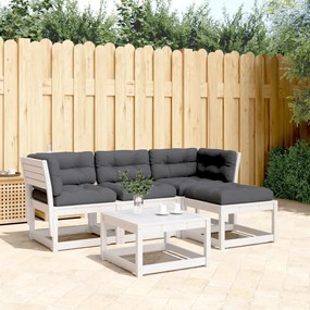 Set salotto giardino 4pz con cuscini bianco legno massello pino