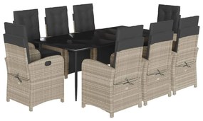 Set pranzo da giardino 9pz con cuscini grigio chiaro polyrattan