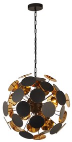 Lampadario Contemporaneo Disco Acciaio Nero Policarbonato Oro 4 Luci E14