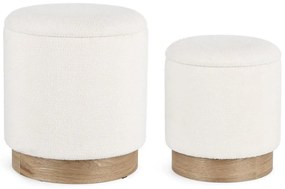 Set di 2 Pouf contenitore ZOYA bianco e legno di frassino