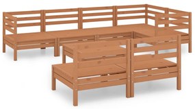 Set salotto da giardino 8 pz in legno massello di pino miele