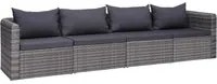 Set Divani da Giardino 4 pz con Cuscini Grigio in Polyrattan 44164