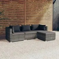 Set Divani da Giardino 4 pz con Cuscini in Polyrattan Grigio cod mxl 44490